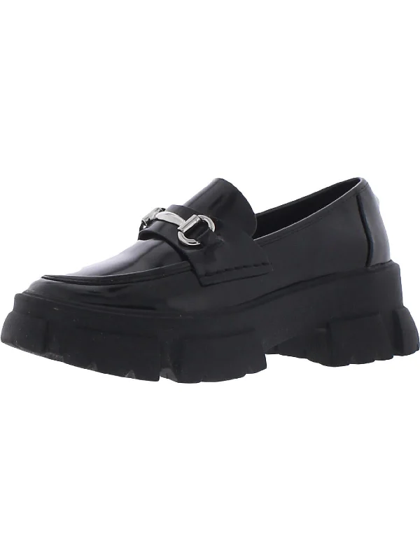Trifecta Womens Patent Flatform Fashion Loafers Checkered Shoe Pattern Look  
