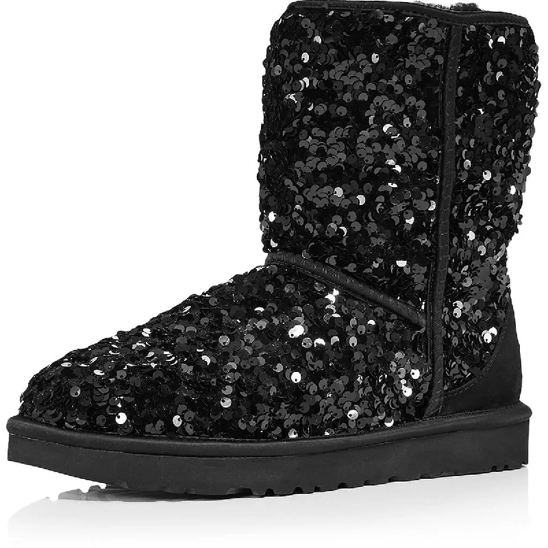 Ugg Womens Classic Short Sequined Cozy Mid-Calf Boots Paisley Print Shoe Design  