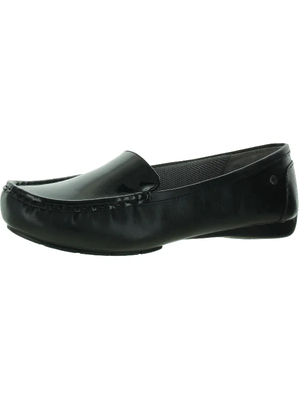 Valerie Womens Patent Flat Loafers Zip - Up Boot Style  