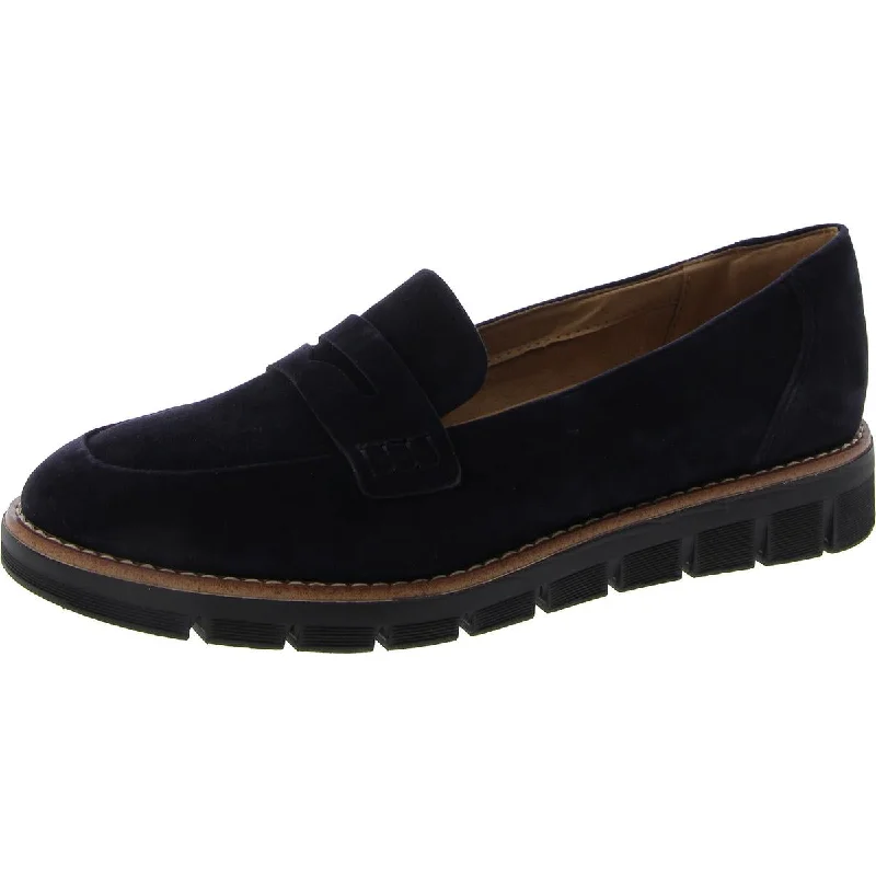 VELIA Womens Leather Slip On Loafers Edwardian Shoe Look  