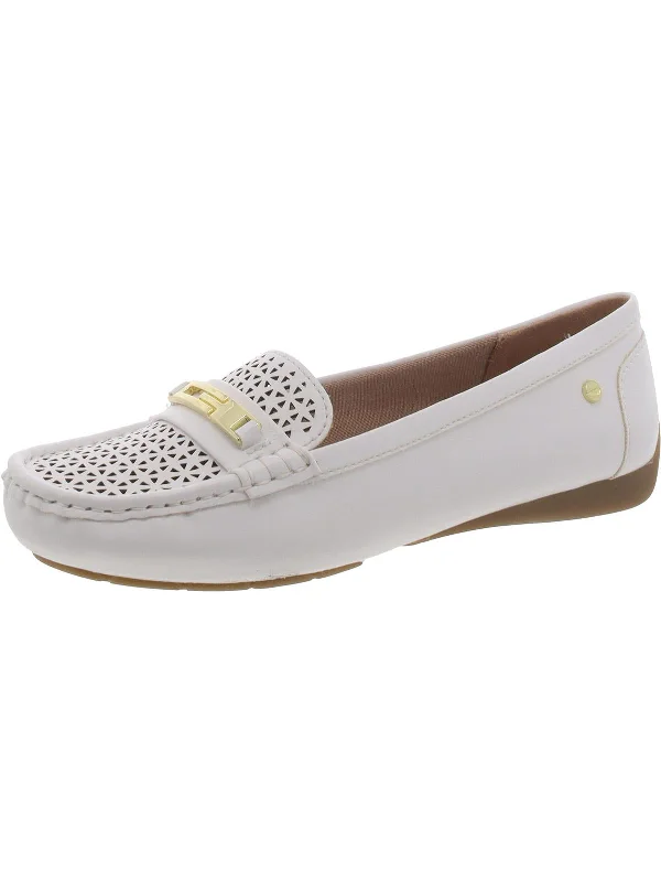 Viva 2 Womens Faux Leather Memory Foam Fashion Loafers Metallic Trim Shoe Design  