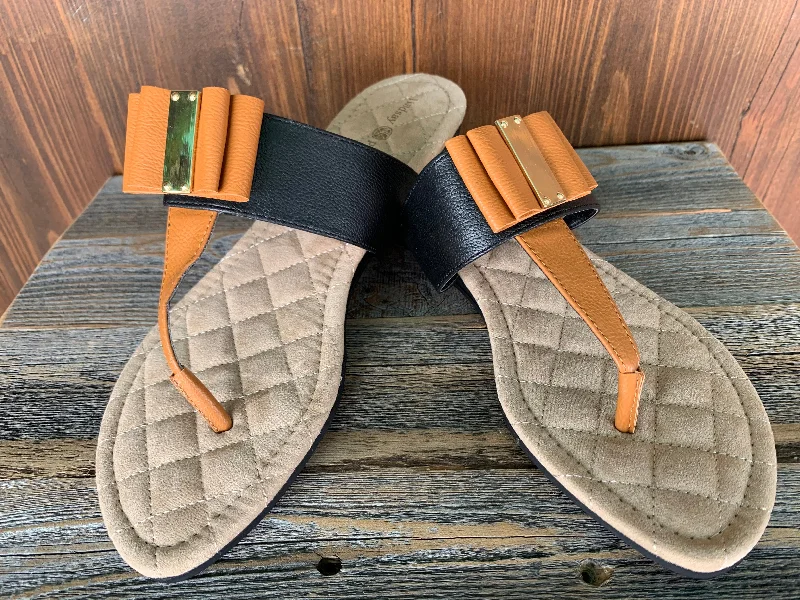 Vivian Black\Tan Sandal w/Snap Bow Ivy League - Inspired Derby Look 
