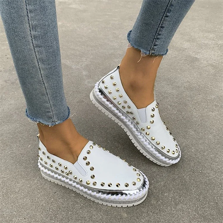 Vulcanized Shoes Women 2022 Fashion Rivet Ladies Comfortable Slip On Casual Shoes Home Outdoor Female Flat Sneakers Patchwork Shoe Aesthetic  