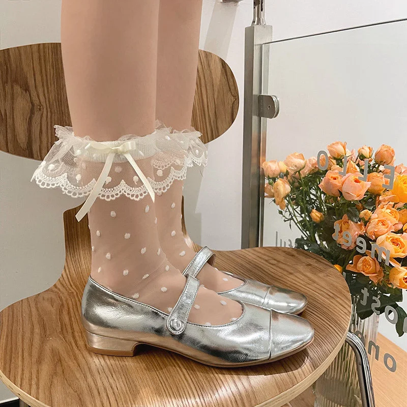 WAGUIR~Fahionable Lolita Gauze Dot Print Socks Multicolor Ankle - High Military Boot Style  