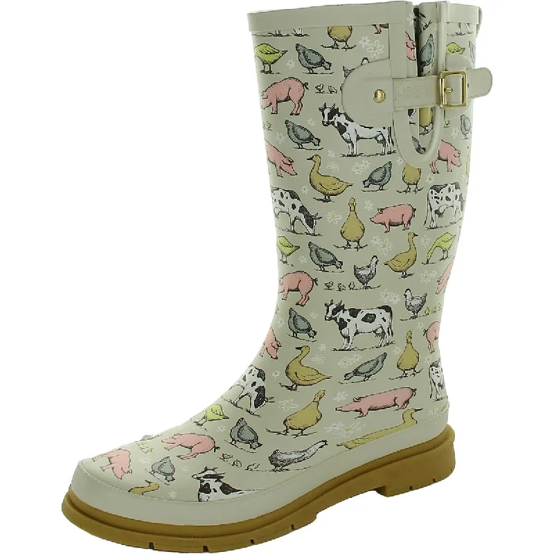 Western Chief Womens FARM HOUSE Pull On Animal Print Rain Boots Tailored Oxford Style 