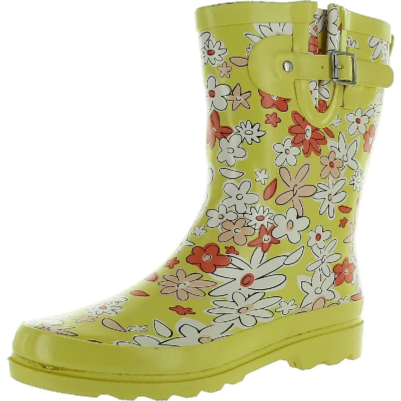 Western Chief Womens Urban Flowers Rubber Floral Print Rain Boots Single - Buckle Monk Look  