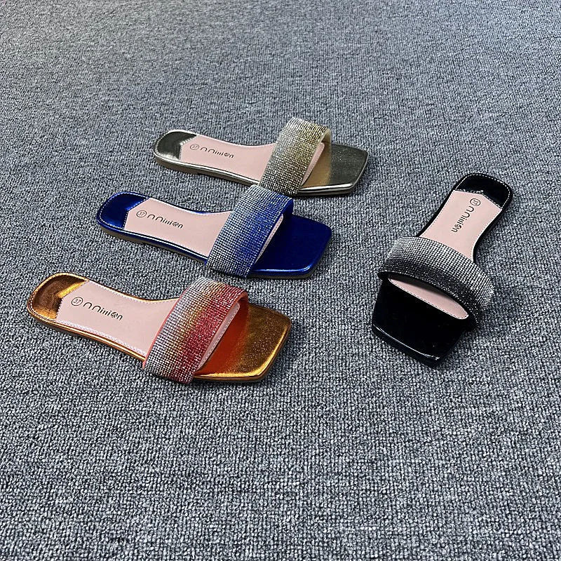 Wholesale flat women's ladies beach slides slippers shoes female square toe Flat slippers women wear indoor outdoor slipper Victorian - Era Boot Style Wholesale flat women's ladies beach slides slippers shoes female square toe Flat slippers women wear indoor outdoor slipper Victorian - Era Boot Style