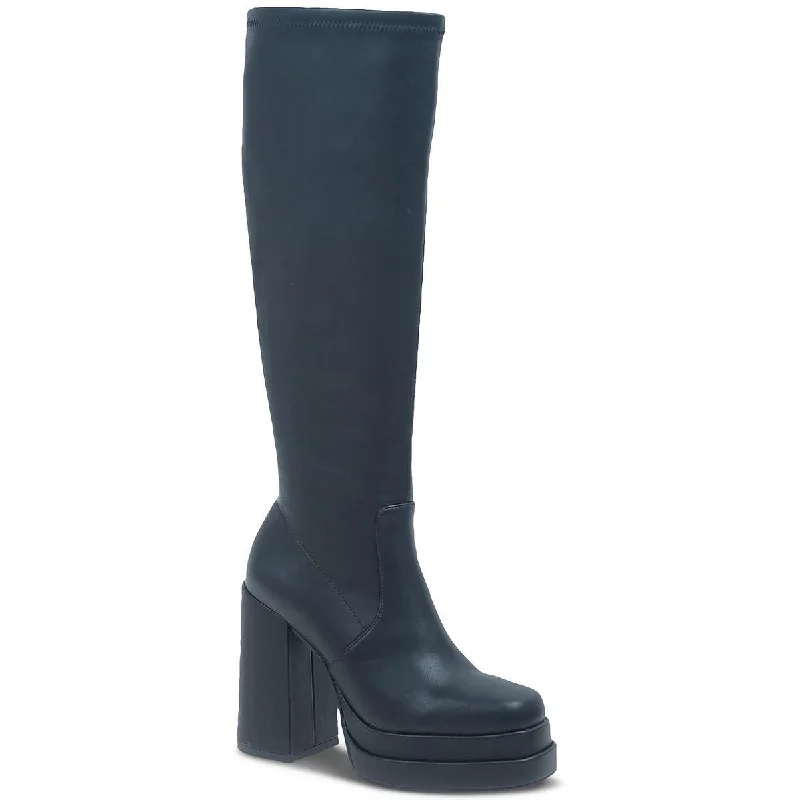 Wild Pair Womens Olyvia Faux Leather Knee-High Boots Athleisure Derby Style  
