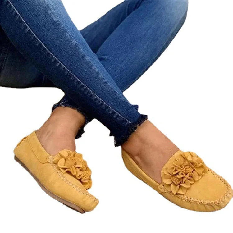 Women Peas Shoes Casual Flowers Lazy Shoe Flock Loafers Slip-On Girls Single Shoes Blue Yellow Plus Size Flats Neon - Accent Sneaker Look  