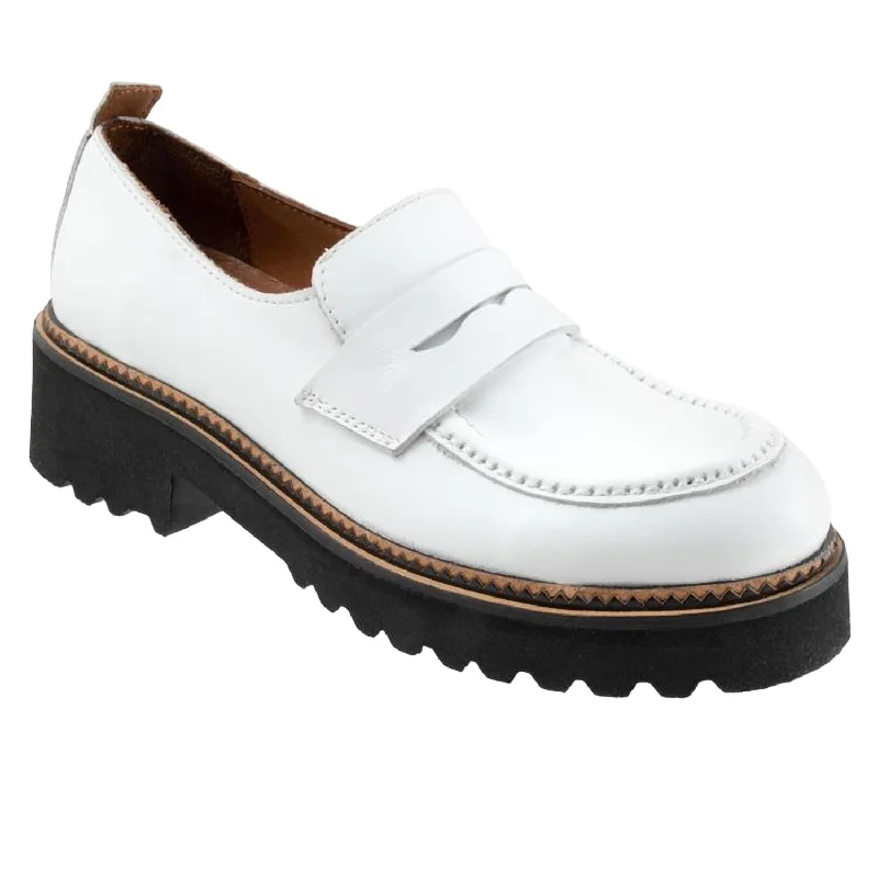 Women's Annie Lugged Loafer - Medium In White Open - Lacing Derby Look  