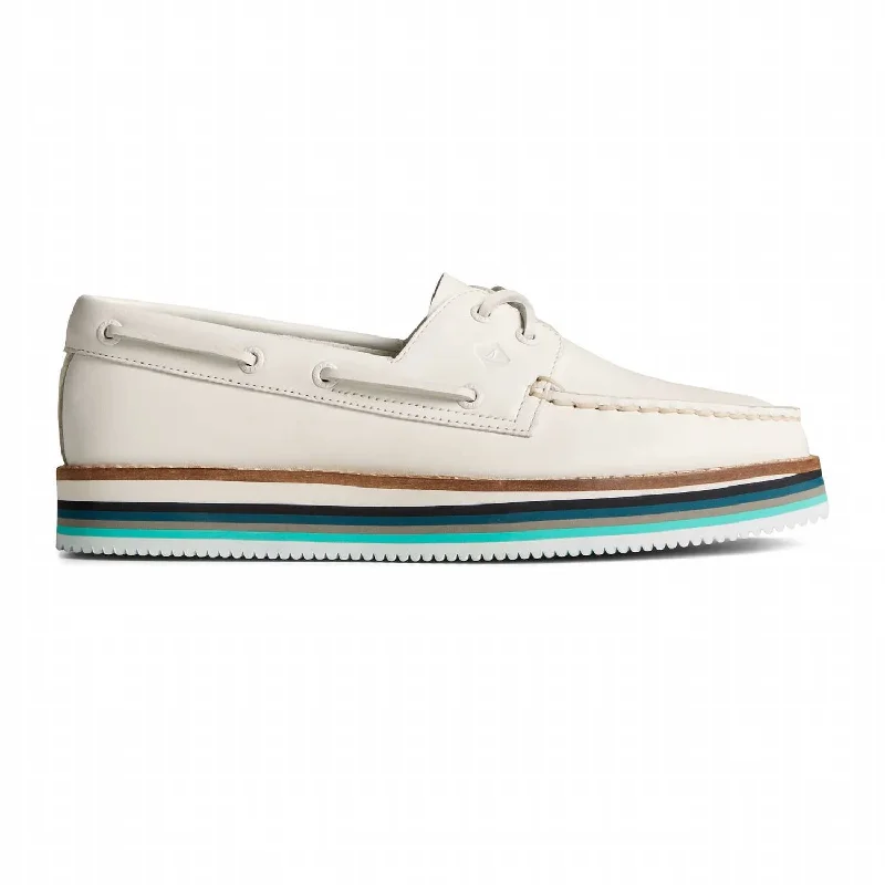 Women's Authentic Original Stacked Boat Shoe In White Neon - Accent Sneaker Look  