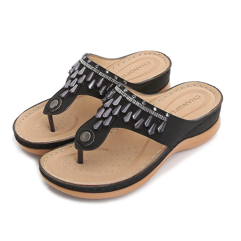 Women's Black Summer Crystal Diamond Gem Flat Flip Flop Slippers Casual Loafer Style          