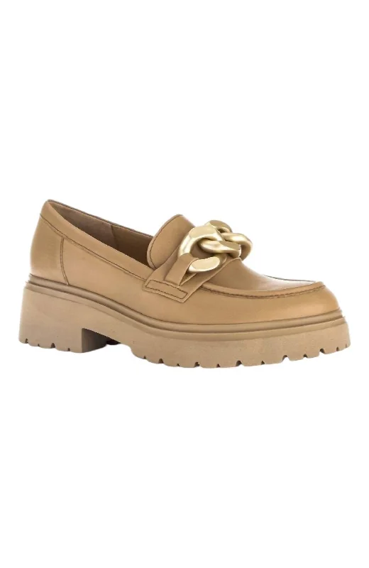 Women's Chunky Loafers In Tan/gold Ornament Mod Oxford Design  