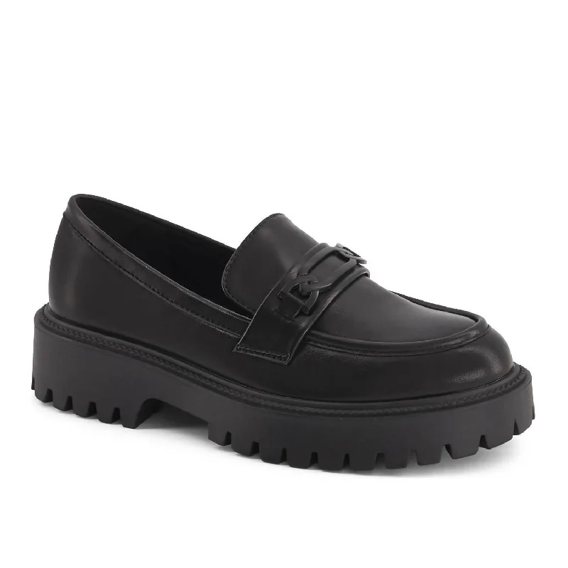 Women's Fashion Penny Loafers In Black Leather Driving Shoe Style  