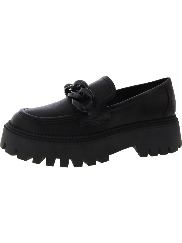 Womens Faux Leather Block Heel Loafers Desert Boot Utility Style  