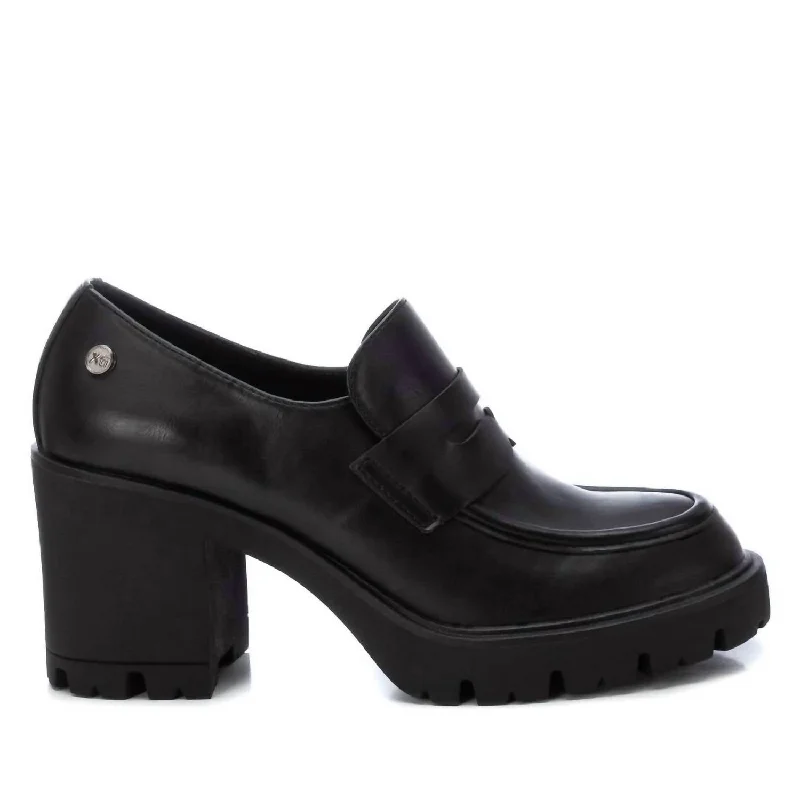 Women's Heeled Moccasins In Black Ivy League Loafer Look 