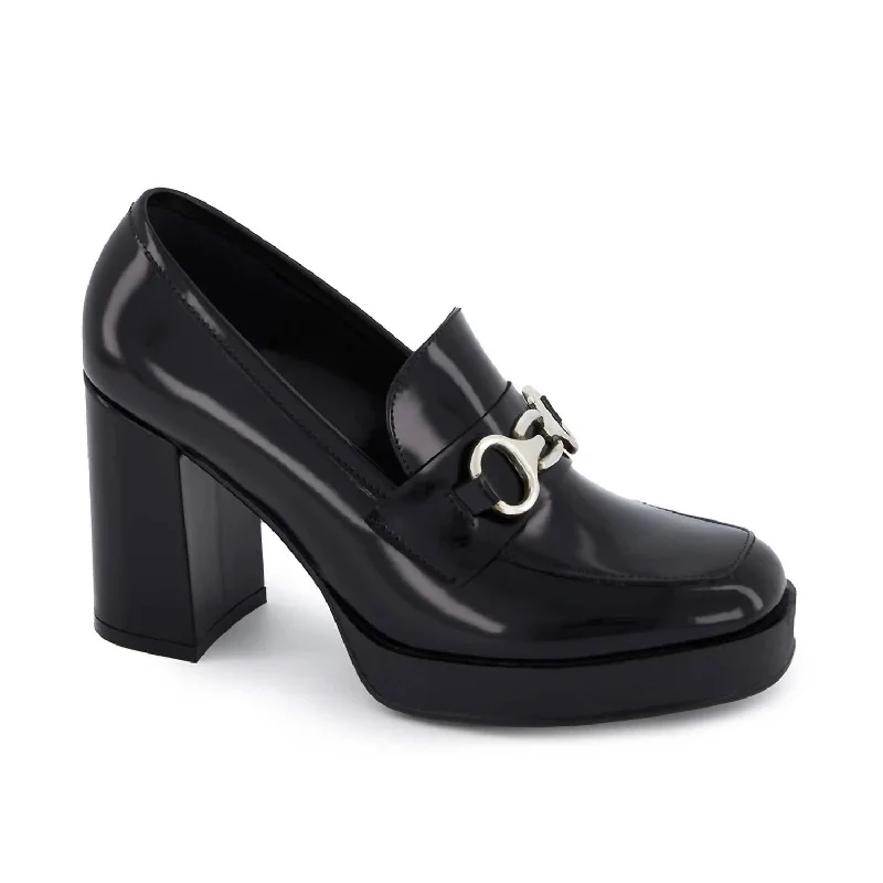 Women's High Heel Loafers In Black Memory - Foam Slipper Look  