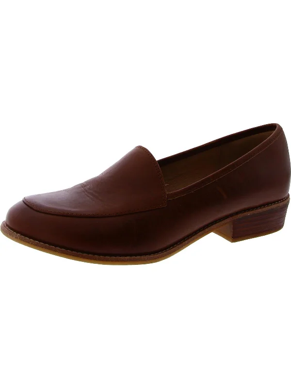 Womens Leather Block Heel Loafers Moccasin Soft - Sole Style  