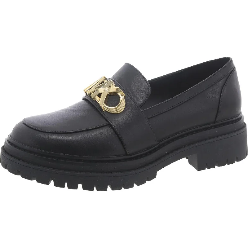 Womens Leather Block Heel Loafers Memory - Foam Slipper Look  
