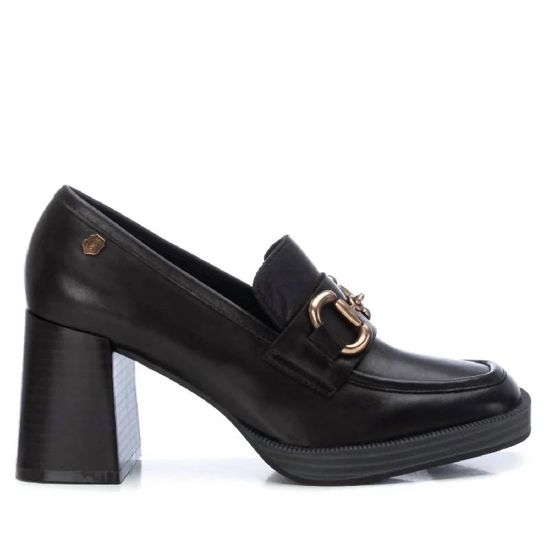 Women's Leather Heeled Loafers In Black Quick - Dry Hiking Shoe Style   