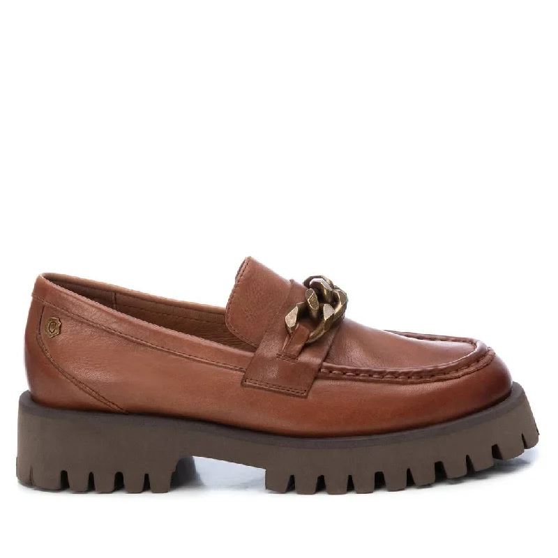 Women's Leather Moccasins By XTI Elastic - Sided Chelsea Look  