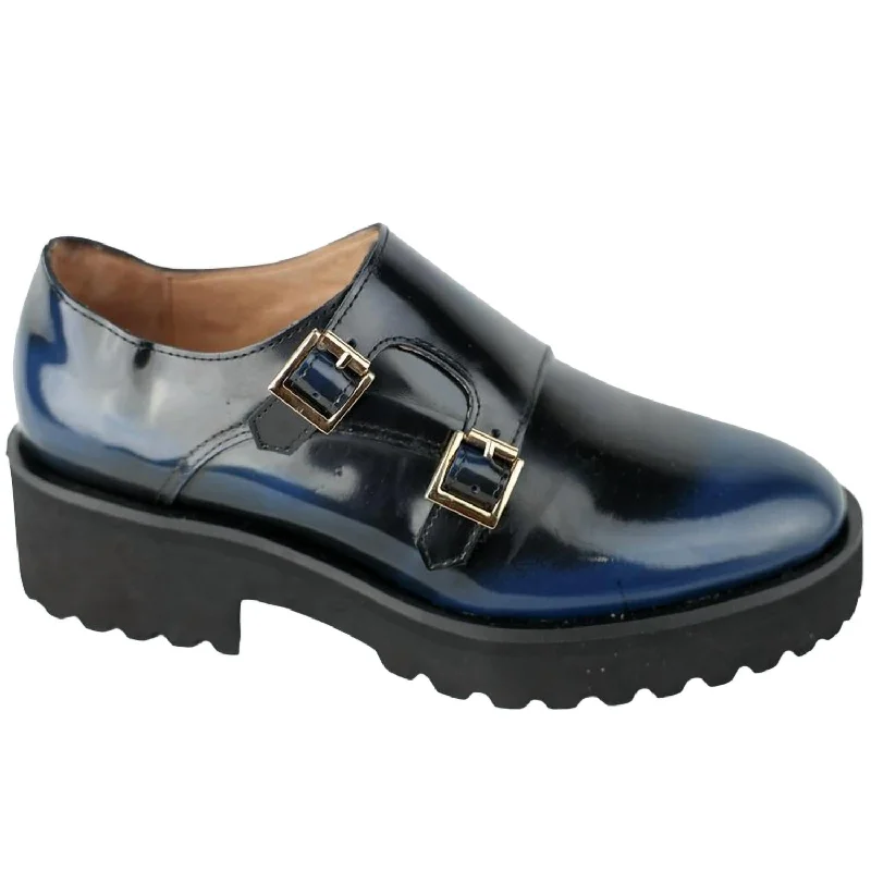 Women's Lugg Monk Strap Shoes In Blue Upcycled Shoe Look  