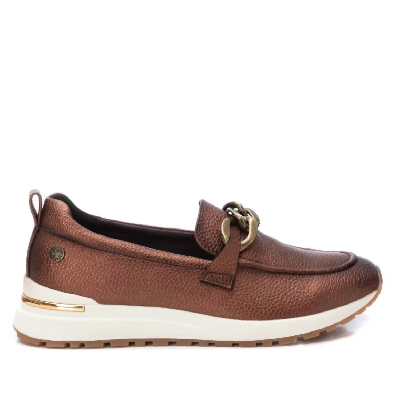 Women's Mmoccasins Shoes In Bronze Athleisure Derby Style  