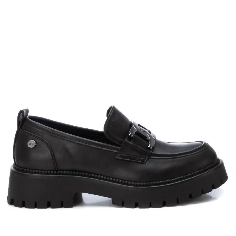 Women's Moccasins Shoes In Black Comfortable Derby Style  