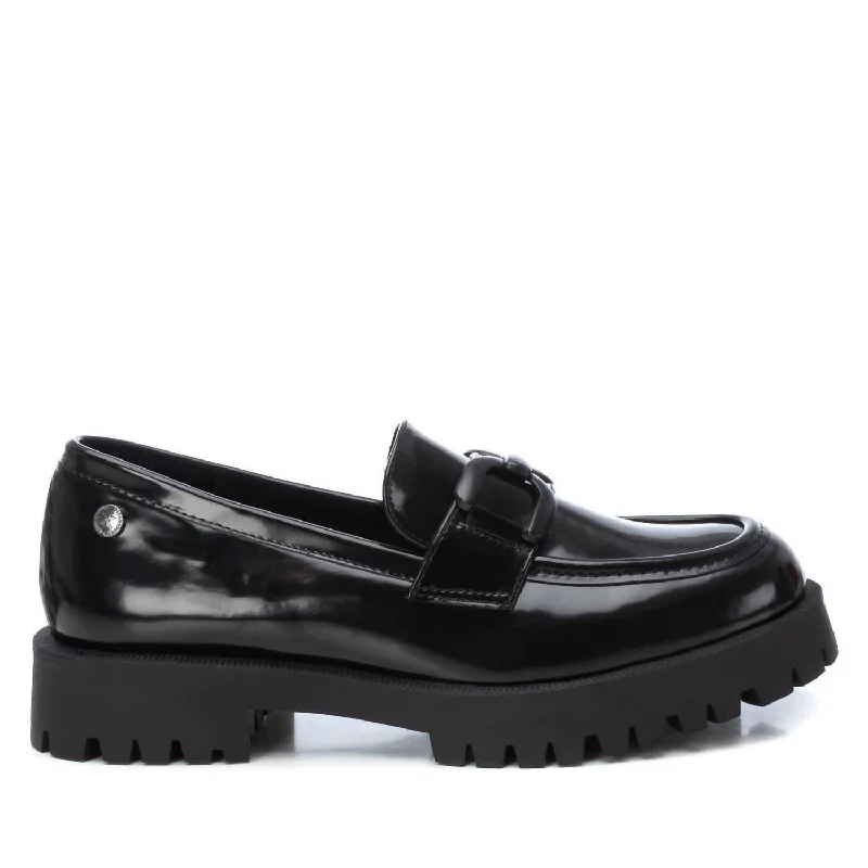 Women's Moccasins Shoes In Black Open - Lacing Derby Look  