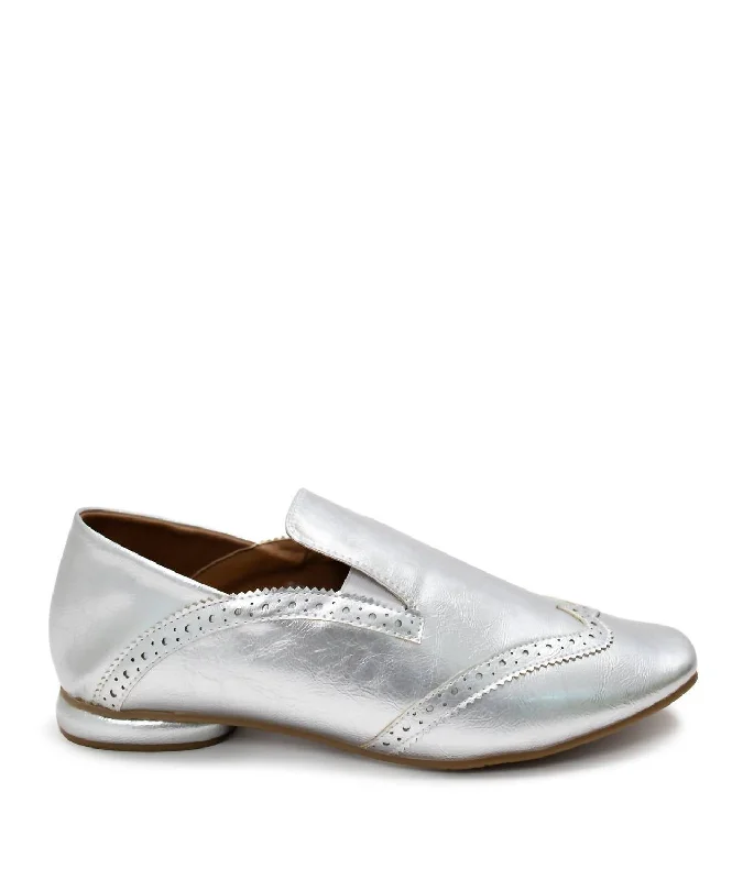 Women's Pennyworth Loafer In Metallic Silver Ivy League - Inspired Derby Look 
