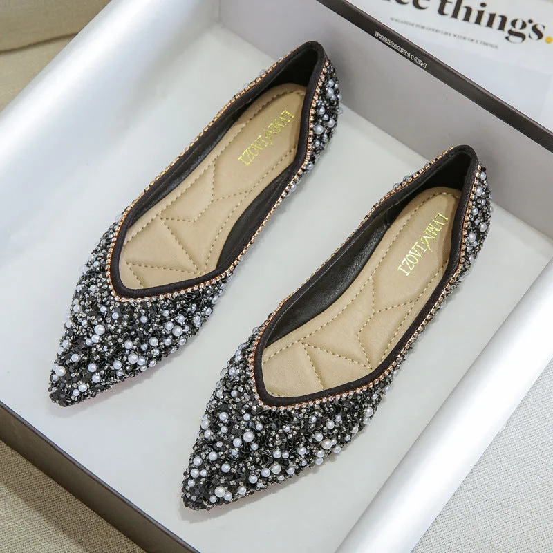 Women's Point Toe Daily Work Shoes Banquet Sexy elegant uxuryl Ladies Pearls Sequins Flat pump Paisley Print Shoe Design Women's Point Toe Daily Work Shoes Banquet Sexy elegant uxuryl Ladies Pearls Sequins Flat pump Paisley Print Shoe Design