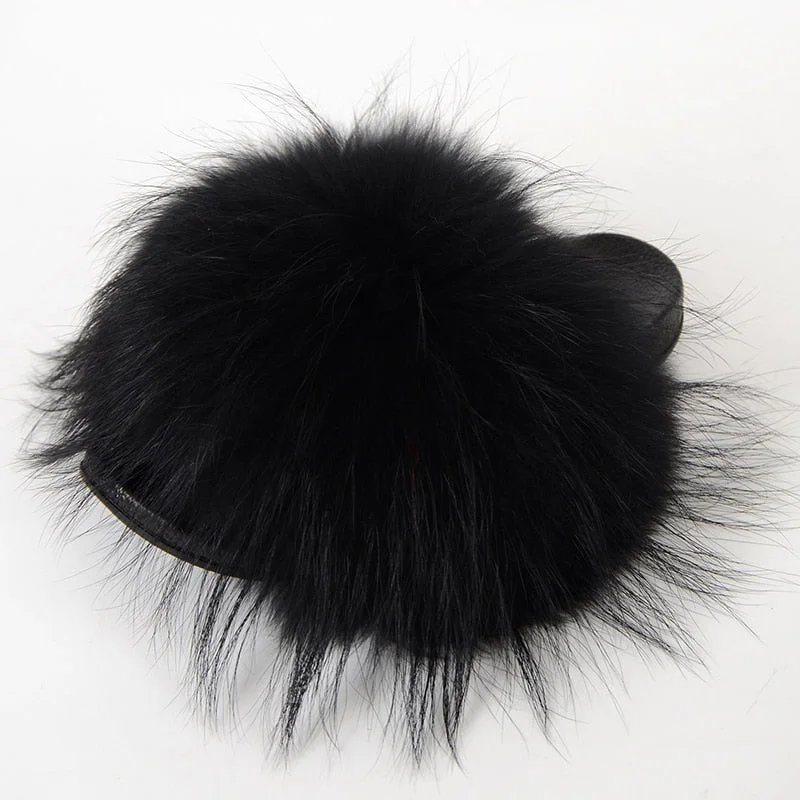 Women's Summer Big Fluffy Real Fox Fur Flip Flops House Slippers Cowboy Boot Western Style  
