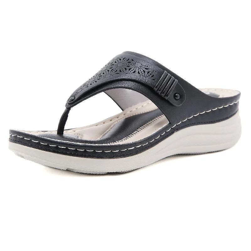 Women's Summer Black Leisure Style Solid Pattern Flat Flip-Flop Slippers Performance Running Sneaker Look  