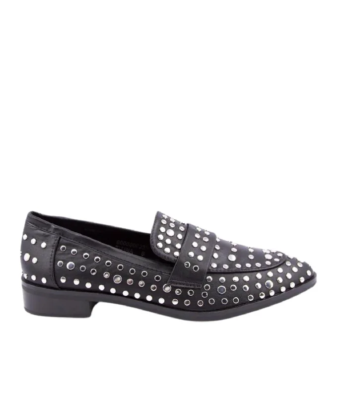 Women's Titina Studded Loafer In Black Tailored Oxford Style 