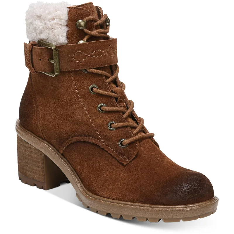 Zodiac Womens Gemma Fur Suede Ankle Combat & Lace-up Boots Two - Tone Shoe Design  