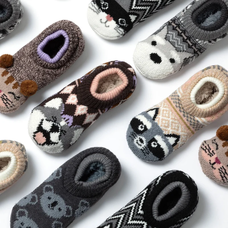 Charming Critter Cuffed Slipper Socks Comfortable Derby Style  