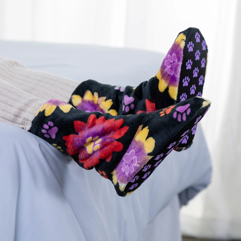 Super Cozy™ Paw Print Fleece Slipper Booties Dressy Chelsea Boot Style 