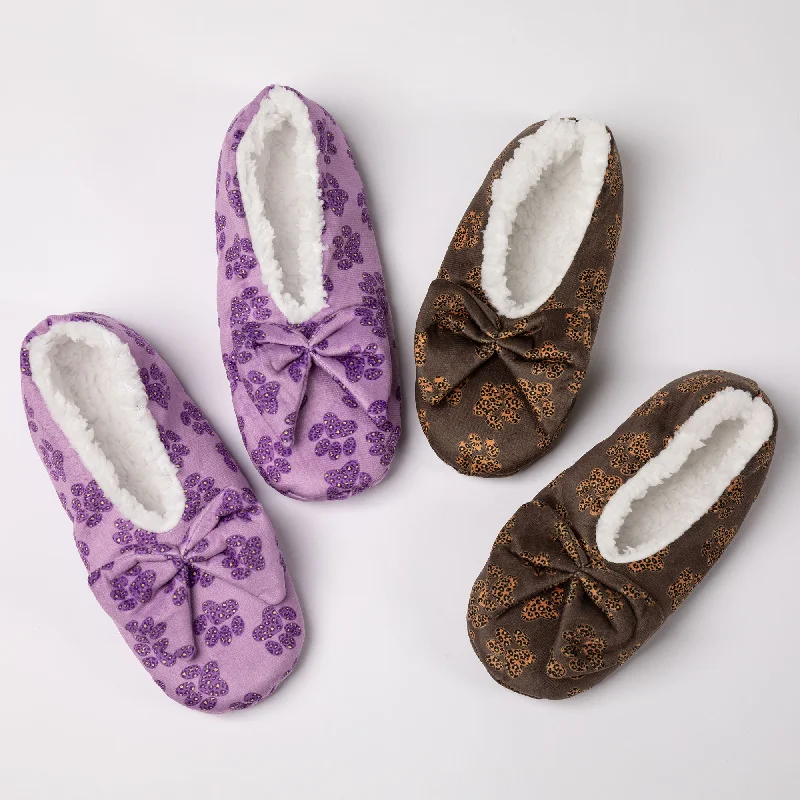 Super Cozy™ Leopard Paw Slippers With Large Bow Single - Buckle Monk Look  