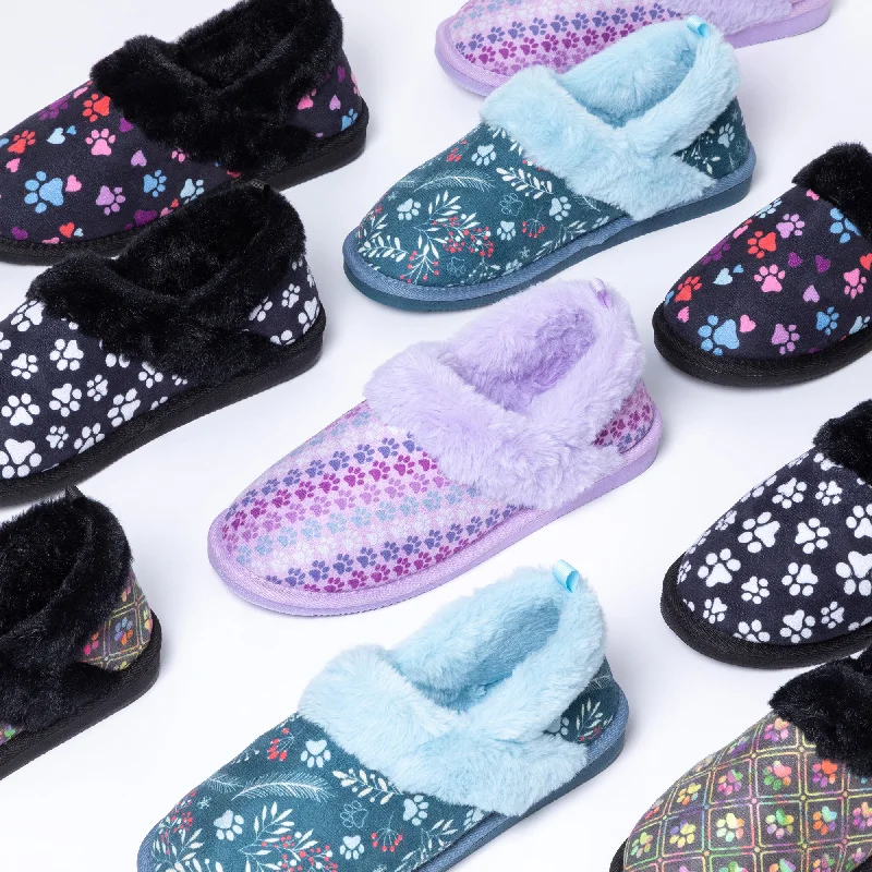 Paw Print Faux Fur Lined Indoor/Outdoor Slippers Casual Loafer Style          