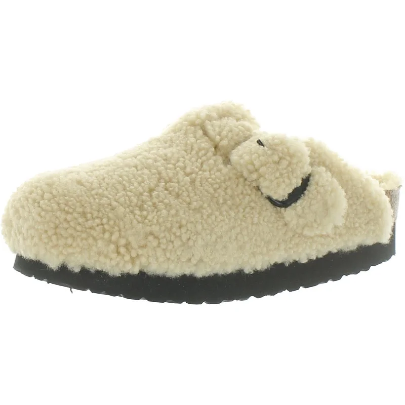 Boston Big Buckle Womens Shearling French Terry Slide Slippers Inflatable Shoe Look 
