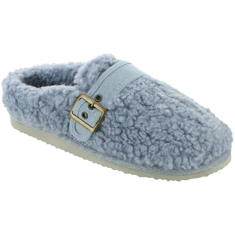 Clio Womens Faux Fur Comfort Slide Slippers Monochromatic Shoe Look  