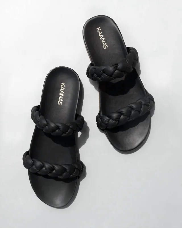 Coco Chunky Braided Pool Slide In Black Comfortable Derby Style  