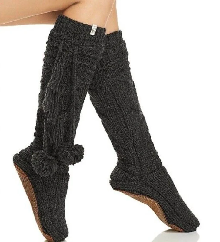 Cozy Slipper Sock In Charcoal Heather Loose - Fit Slipper Style  