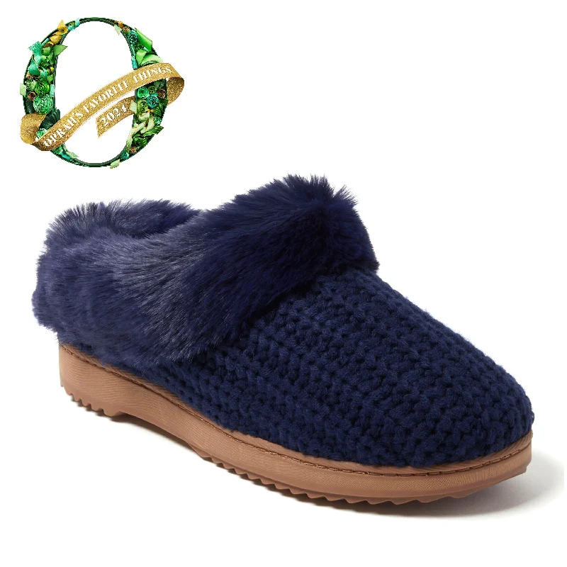Dearfoams Women's Hannah Festive Knit Clog Slipper Business Monk Strap Style  