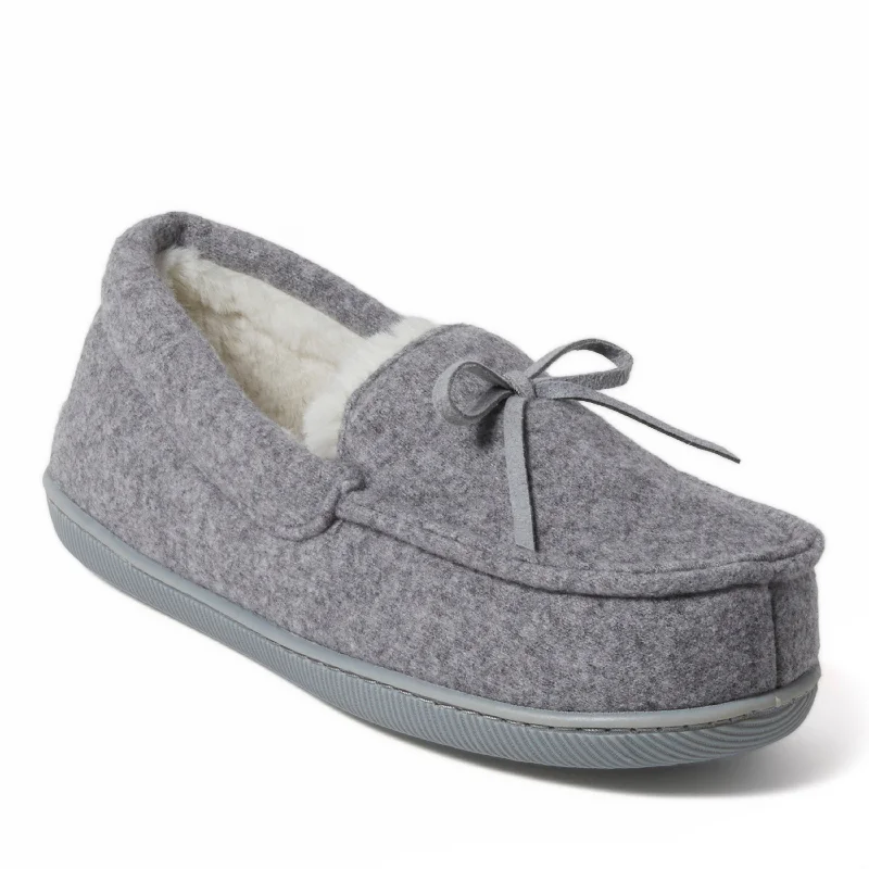 Dearfoams Women's Hayes Soft Knit Moccasin House Shoe Slipper Combat - Inspired Military Boot Look  