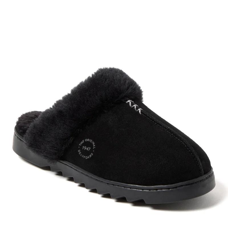 Dearfoams Women's Helena Genuine Suede Scuff House Shoe Slipper Retro Plimsoll Style  