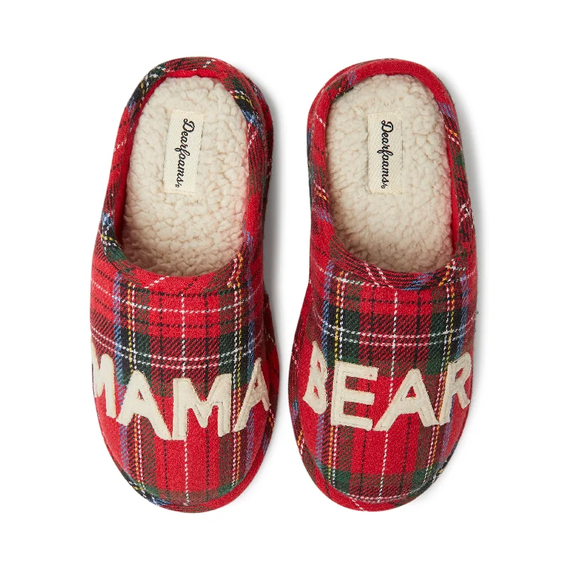 Dearfoams Women's Plaid Mama Bear Mom Clog House Slipper Strap - Up Sandal Resort Style  