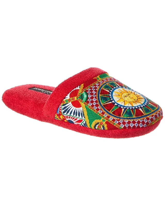 Dolce & Gabbana Carretto Siciliano-Print Terry Slippers Inflatable Shoe Look 