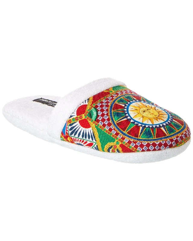 Dolce & Gabbana Carretto Siciliano-Print Terry Slippers British Gentleman Oxford Style  