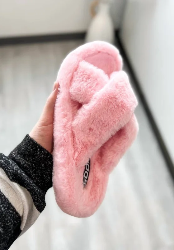 Favorite Fuzzy Slippers In Pink Ivy League - Inspired Derby Look 